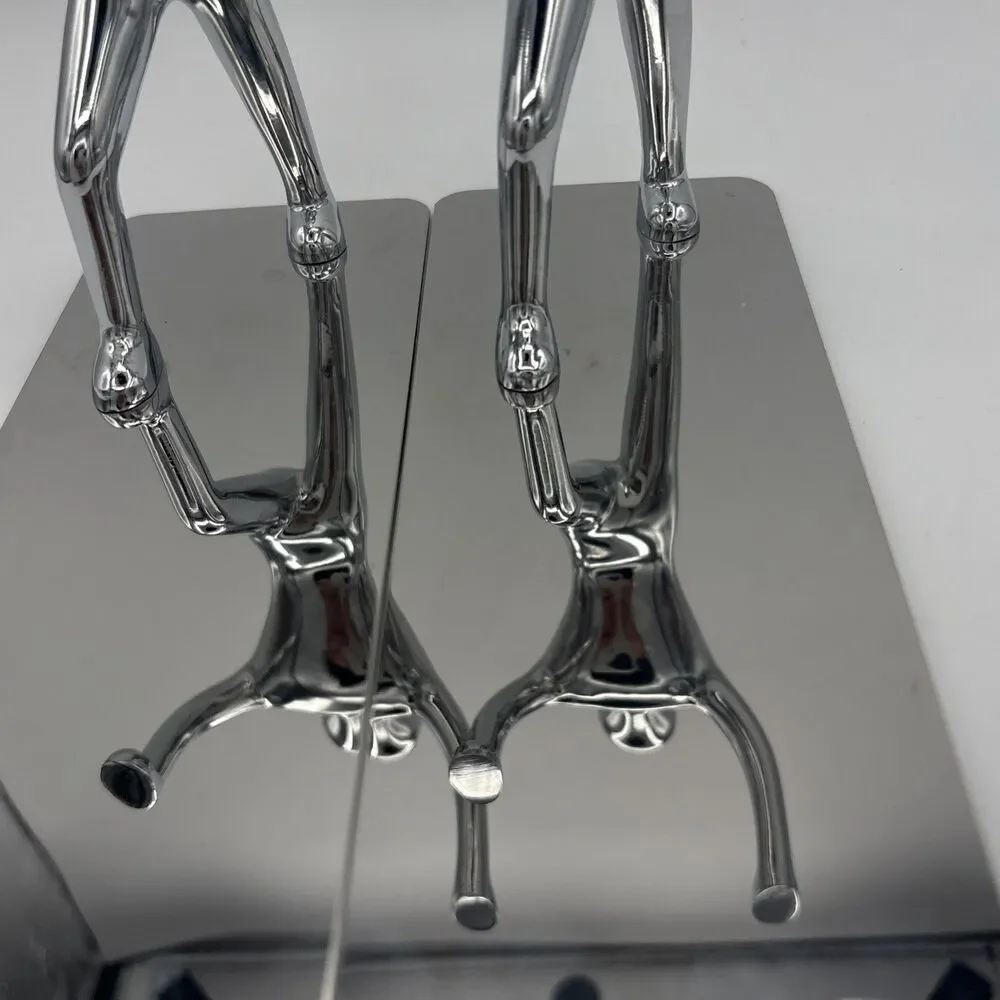 Pair of Pop Art Chrome Modern Man Abstract Figure Bookends Modernist Sculpture
